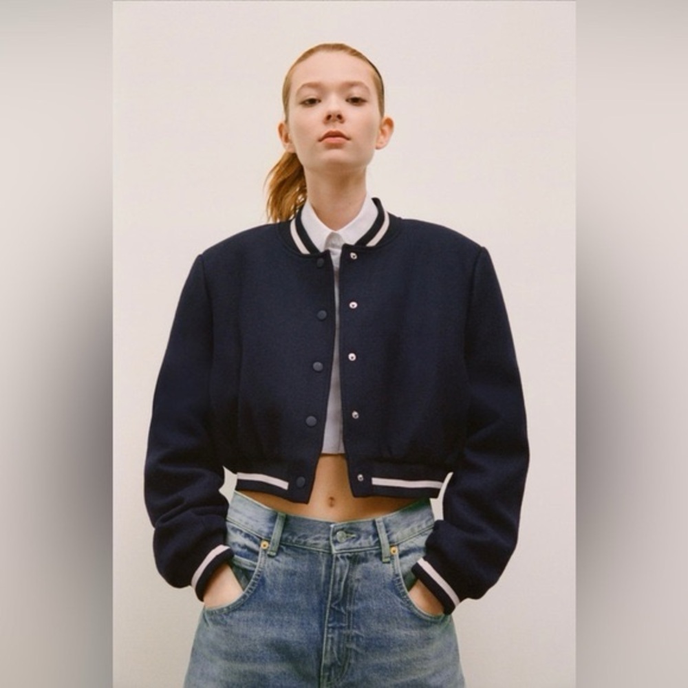 Zara Navy Blue Cropped Jacket